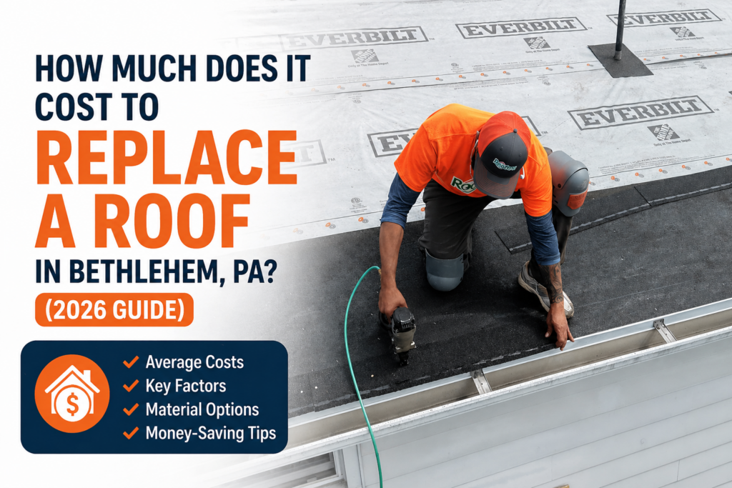 roofing contractor installing new shingle roof in bethlehem pa
