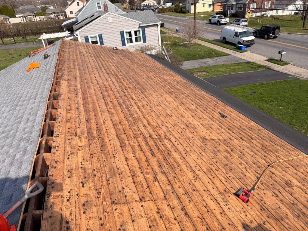 roof decking exposed during roof replacement in bethlehem pa after shingle removal