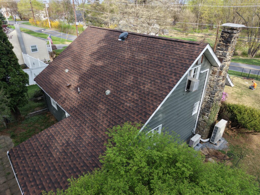 After photo — single family roof replacement in Easton PA on Frost Hollow Rd with new GAF Timberline HDZ Hickory shingles by Roofera