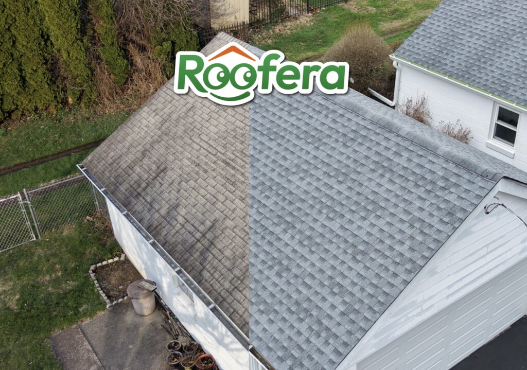 before and after roof replacement in bethlehem pa showing new asphalt shingle roof