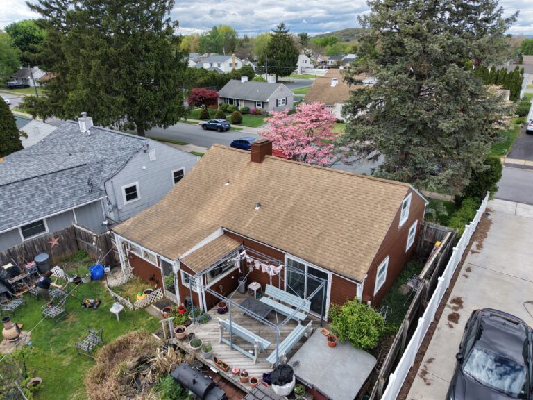 Aerial view of roof replacement project in Bethlehem PA by Roofera