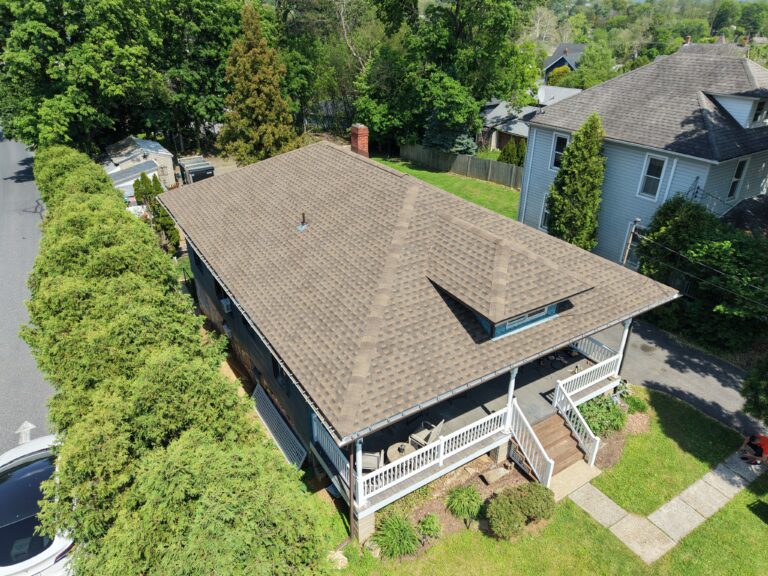 After photo — ranch home roof replacement in Bethlehem PA on Butztown Rd with new GAF Barkwood shingles installed by Roofera