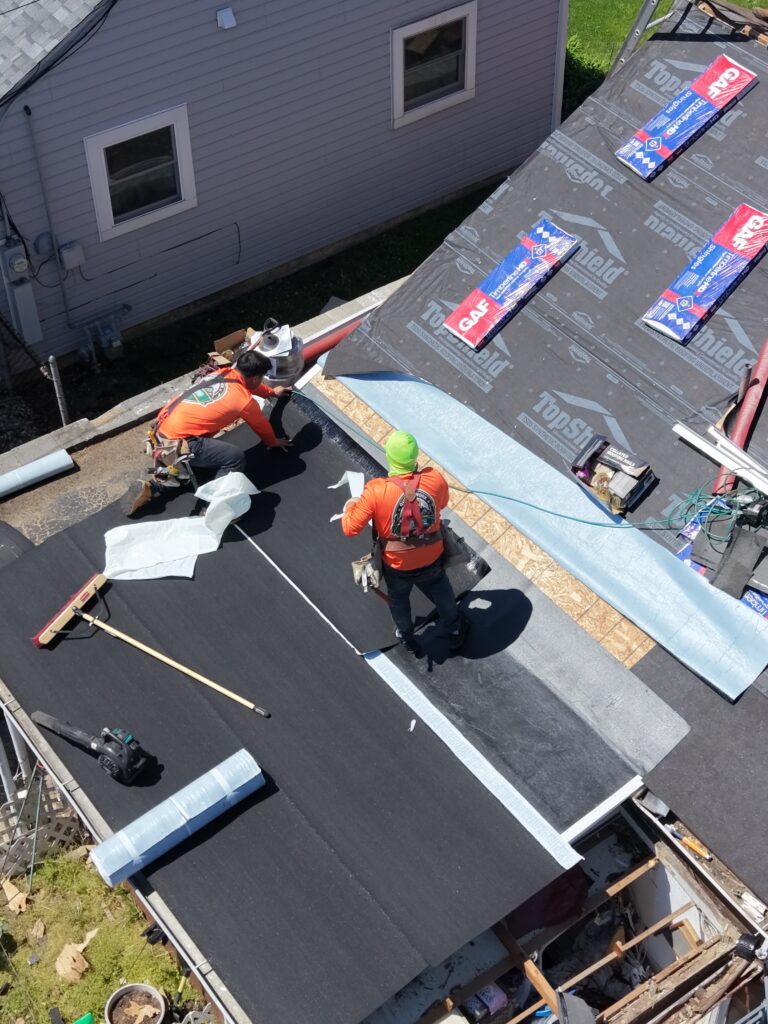 Ice and water shield installation during roof replacement in Bethlehem PA