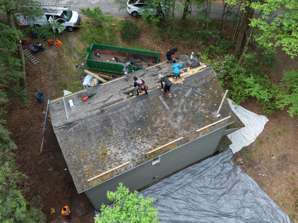 During roof replacement on Wargo Dr in Jim Thorpe PA — tear-off and installation process by Roofera