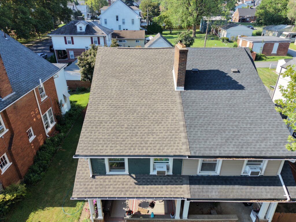 After photo — completed half twin roof replacement in Bethlehem PA on West Union Blvd with GAF Timberline HDZ Weathered Wood shingles by Roofera
